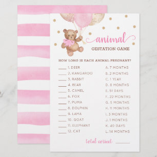 Animal Gestation Game Baby Shower Teddy Bär