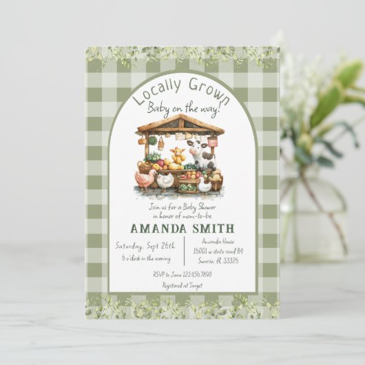 Animal Gingham Market - Grown Baby Shower Einladung (Stehend Vorderseite)