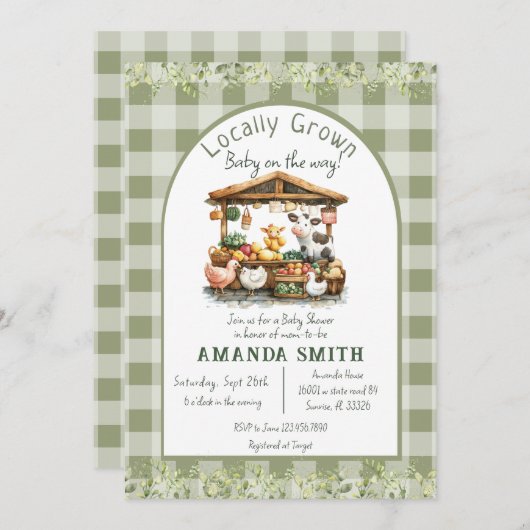 Animal Gingham Market - Grown Baby Shower Einladung (Vorne/Hinten)