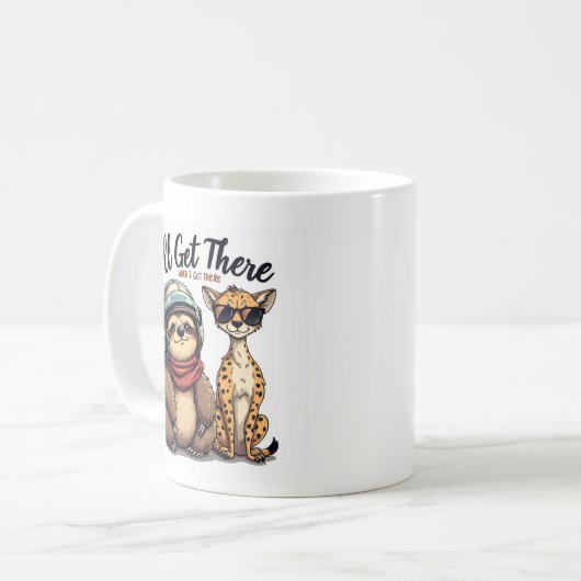 Animal Humor T-Shirt – I’ll Get There Design Kaffeetasse (Vorderseite Links)