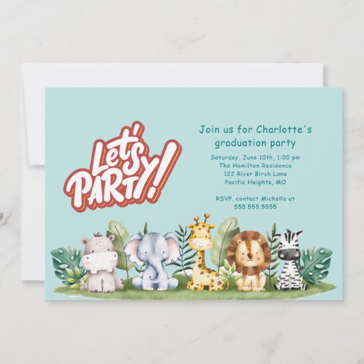 Animal Kid Preschool Photo Graduation Party Invite Einladung (Rückseite)