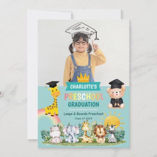 Animal Kids Preschool Graduation Party Invite Einladung (Vorderseite)