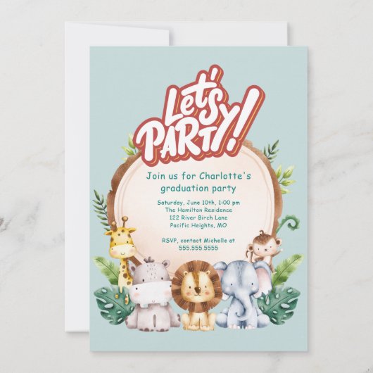 Animal Kids Preschool Graduation Party Invite Einladung (Rückseite)