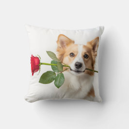 animal love theme with red rose kissen