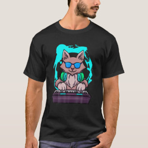 Animal Music Cat Musiker Retro Cat DJ Piano T-Shirt