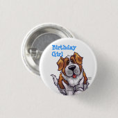 Animal Parade St. Bernard Dog Birthday Girl Button (Vorne & Hinten)