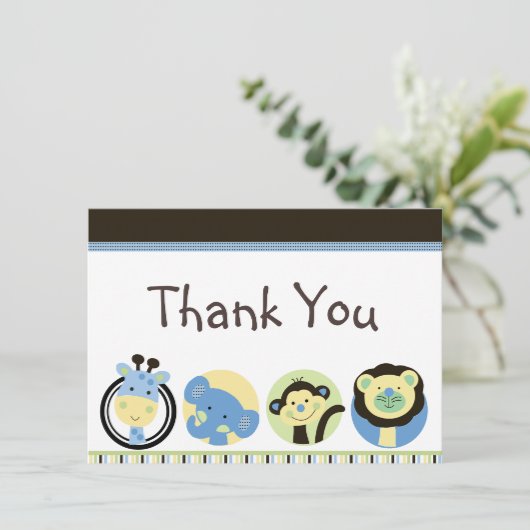 Animal Park Baby Dusche Vielen Dank Karten (Stehend Vorderseite)