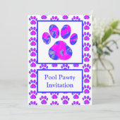 Animal Paw Pink Blue Silhouette Pool Pawty Blue Einladung (Stehend Vorderseite)