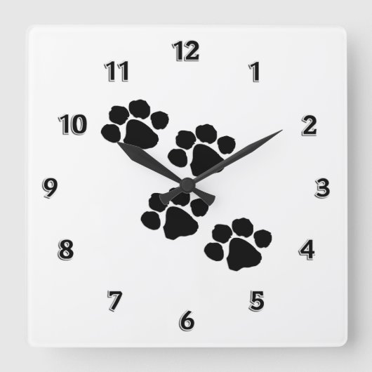 Animal Paw Prints Quadratische Wanduhr (Vorderseite)
