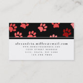 Animal Paw Prints | Schwarz-weiß und rosa Visitenkarte (Rückseite)