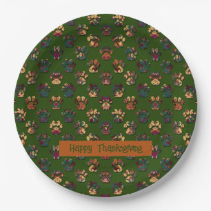 Animal Paw Silhouette Erntedank Pawty Dk Green Pappteller