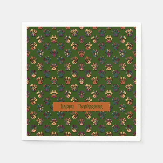 Animal Paw Silhouette Erntedank Pawty Dk Green Serviette (Vorderseite)