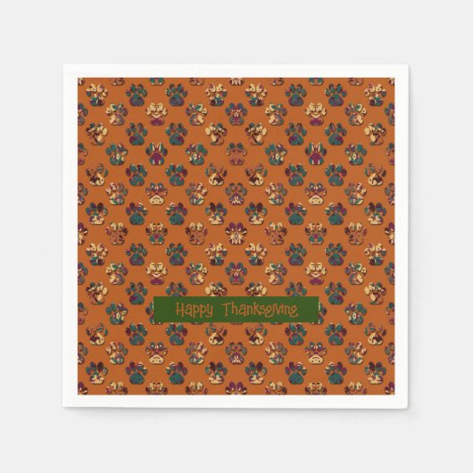 Animal Paw Silhouette Erntedank Pawty Dk Orange Serviette (Vorderseite)