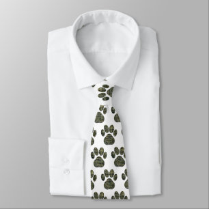 Animal Paw Silhouette Grid White Neck Tie Krawatte