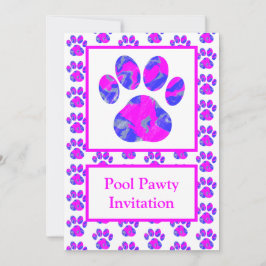 Animal Paw Silhouette Pool Pawty Pink Blue Einladung