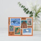 Animal Postage Stamps Postcards Feiertagspostkarte (Stehend Vorderseite)