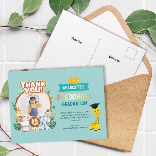 Animal Preschool Foto Abschluss Vielen Dank Postkarte