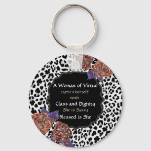 Animal Print a Woman of Virtue Button Schlüsselan Schlüsselanhänger