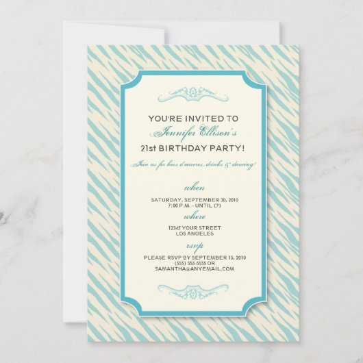 Animal Print Birthday Party Einladung (Aqua) (Vorderseite)