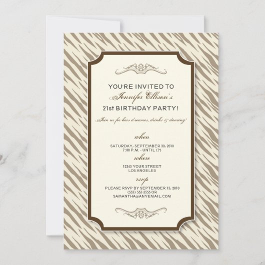 Animal Print Birthday Party Einladung (Schokolade) (Vorderseite)