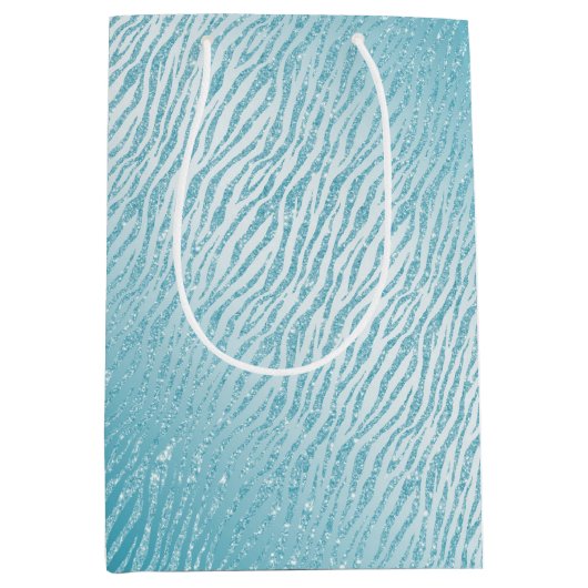 Animal Print Blue Glitzer Glam Mittlere Geschenktüte (Vorderseite)