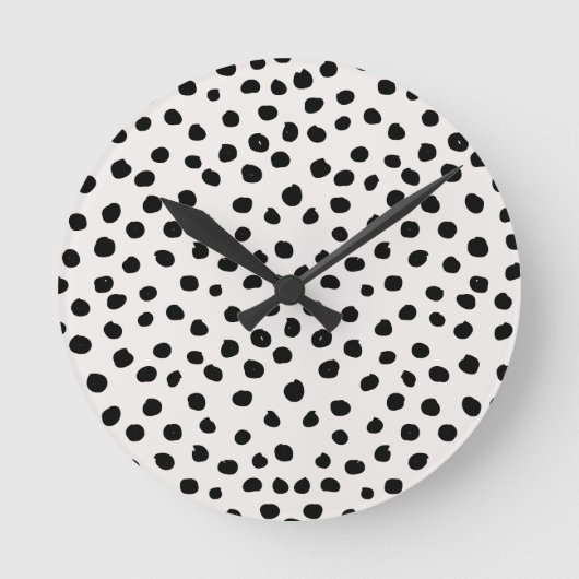 Animal Print Dots Black And White Dalmatian Runde Wanduhr (Vorderseite)