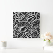 Animal Print - Leopard and Zebra - silver Quadratische Wanduhr (Zuhause)