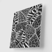 Animal Print - Leopard and Zebra - silver Quadratische Wanduhr (Winkel)