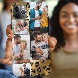 Animal Print Leopard Black Gold 5 FotoCollage Case-Mate iPhone Hülle<br><div class="desc">Glam iPhone Gehäuse, um mit 5 Ihrer Lieblings-Fotos anpassen. Das Design verfügt über ein Set für die Bildermontage auf einem Hintergrund für den Tierdruck mit Geparden in Schwarz und Gold. Die Fotovorlage ist ein Set bis zum Erstellen einer Foto-Collage, die Ihre Bilder in Landschafts- und Porträtformaten zeigt. Entworfen für das...</div>