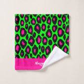 Animal print leopard neon green & custom name badhandtuch set (Waschlappen)