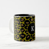 Animal print leopard olive green black initial zweifarbige tasse (Vorderseite Links)