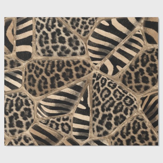 Animal Print - Leopard und Zebra - Pastellgold Geschenkpapier (Flach)