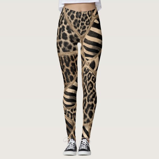Animal Print - Leopard und Zebra - Pastellgold Leggings (Vorderseite)