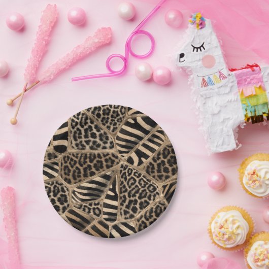 Animal Print - Leopard und Zebra - Pastellgold Pappteller (Party)
