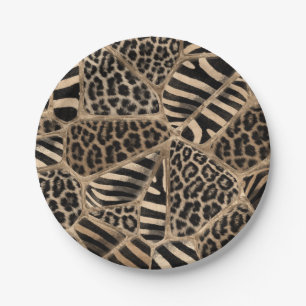 Animal Print - Leopard und Zebra - Pastellgold Pappteller