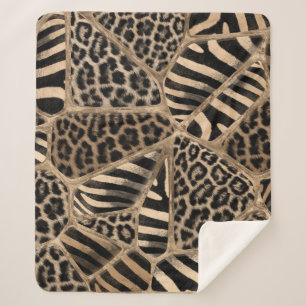 Animal Print - Leopard und Zebra - Pastellgold Sherpadecke