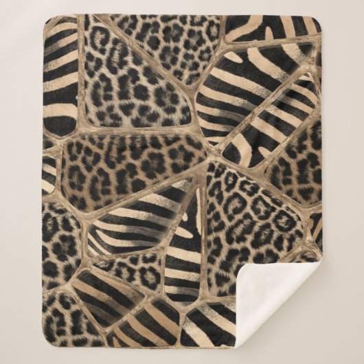Animal Print - Leopard und Zebra - Pastellgold Sherpadecke (Vorderseite)