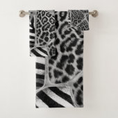 Animal Print - Leopard und Zebra - Silber Badhandtuch Set (Insitu)
