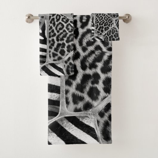 Animal Print - Leopard und Zebra - Silber Badhandtuch Set (Insitu)