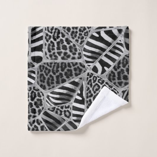 Animal Print - Leopard und Zebra - Silber Badhandtuch Set (Waschlappen)