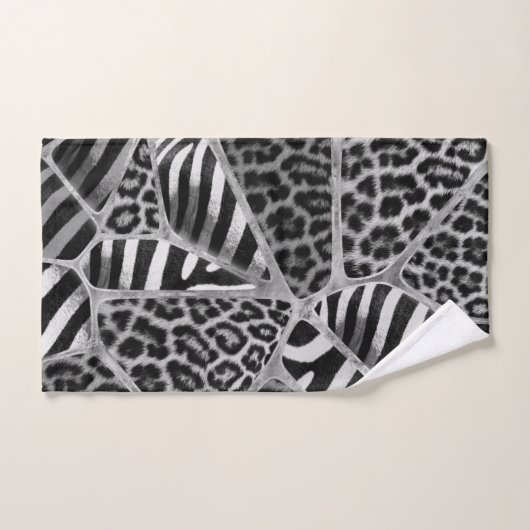 Animal Print - Leopard und Zebra - Silber Badhandtuch Set (Handtuch)