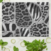 Animal Print - Leopard und Zebra - Silber Geschirrtuch (Gefaltet)