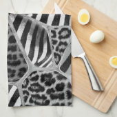 Animal Print - Leopard und Zebra - Silber Geschirrtuch (Viertel Falte)