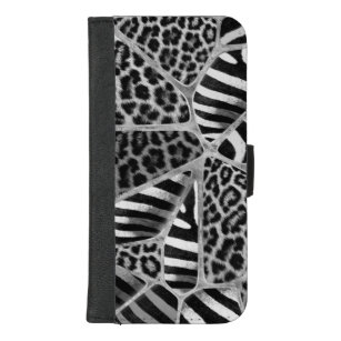 Animal Print - Leopard und Zebra - Silber iPhone 8/7 Plus Geldbeutel-Hülle