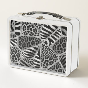 Animal Print - Leopard und Zebra - Silber Metall Brotdose