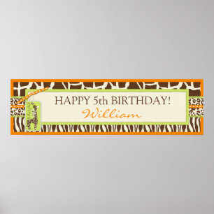 Animal Print Safari & Giraffe Geburtstagsbanner Poster