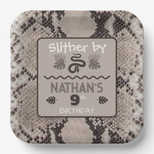 Animal Print Schlange Taupe Geburtstag Pappteller (Vorderseite)