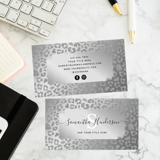 Animal Print Silver Glam Glitzer Social Media Visitenkarte