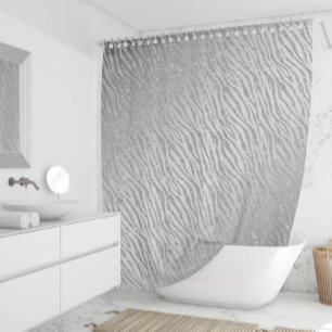 Animal Print Silver Glitzer Glam Duschvorhang