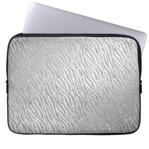 Animal Print Silver Glitzer Glam Laptopschutzhülle